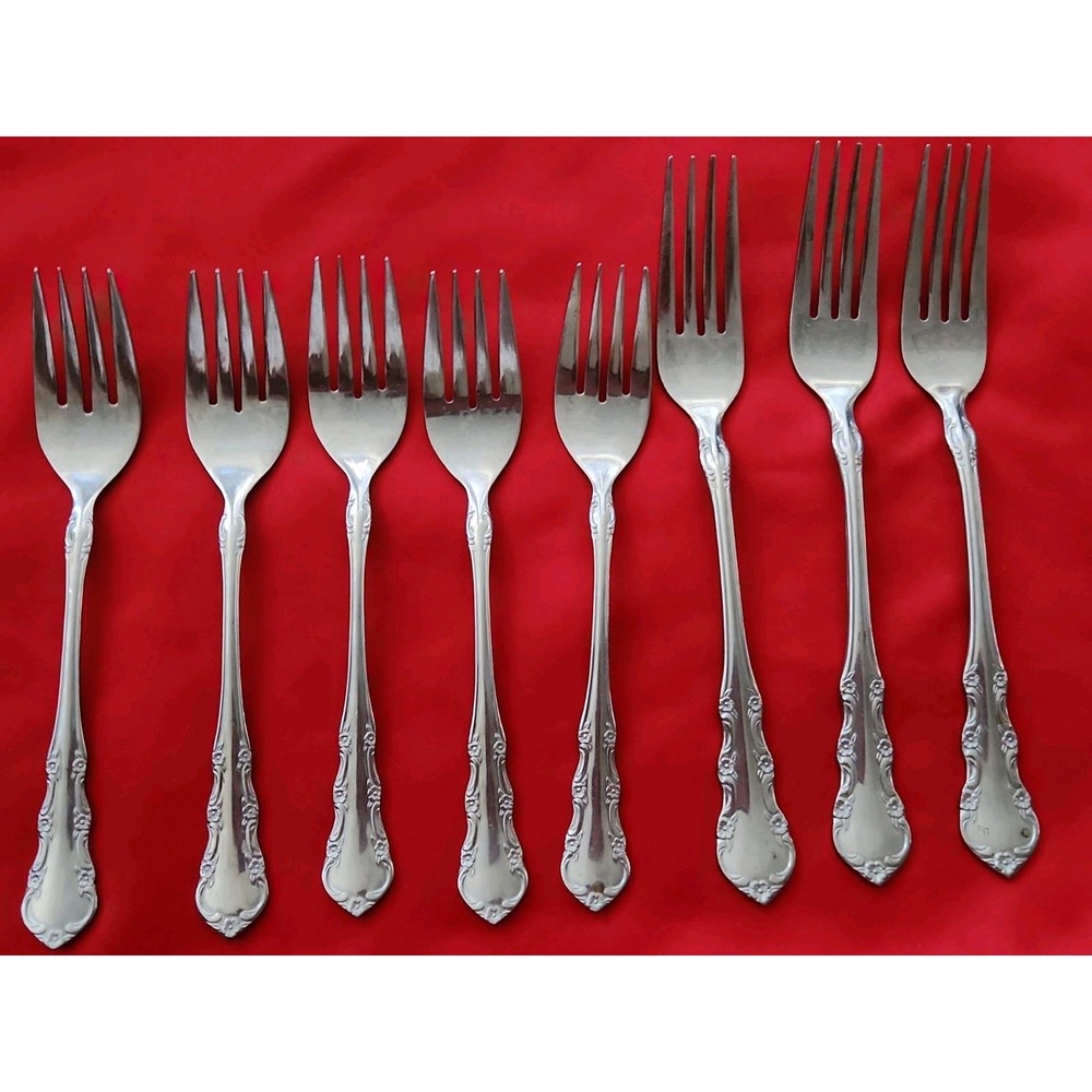 Rebacraft Reed & Barton Toulouse Bloom Stainless Steel Forks Lot of 8 Vintage